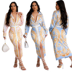 Two-Piece Deep Neck Silicon Suit-Skirt For Women