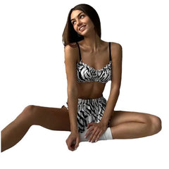 Leopard Print Women's Suspender Underwear Pajamas Suit