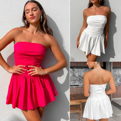Spring And Summer New Women's Clothing Tube Top Backless Pleated Solid Color Jumpsuit Skirt