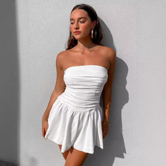 Spring And Summer New Women's Clothing Tube Top Backless Pleated Solid Color Jumpsuit Skirt