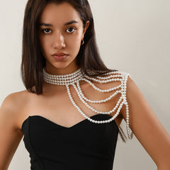 Elegant Multi-layer Tassel Imitation Pearl Shoulder Chain Women's