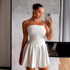 Spring And Summer New Women's Clothing Tube Top Backless Pleated Solid Color Jumpsuit Skirt