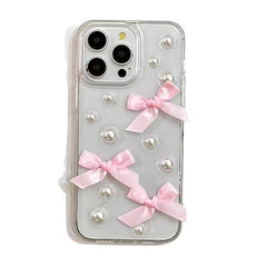 Niche Three-dimensional Pearl Bow Phone Case