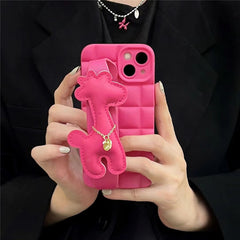 Rose Red Plaid Giraffe Wrist Phone Case