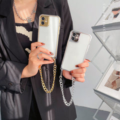 Hanging Hole Portable 11 Chain Mobile Phone Case Silver Simple Transparent