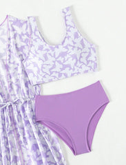 Three Piece Split Swimsuit Cover Print