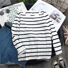 Plus Size | Striped Western Style Shirt Women's Long-sleeved T-shirt