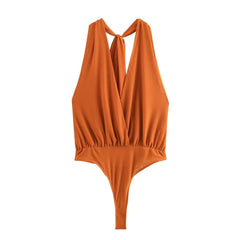 New Women's V-neck Halter Shoulder Strap With Backless Sleeveless Leotard