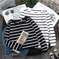 Plus Size | Striped Western Style Shirt Women's Long-sleeved T-shirt