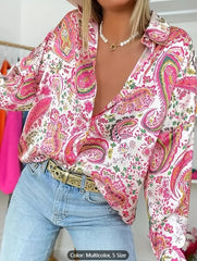 Spring New Women's Retro Casual Printed Shirt Top