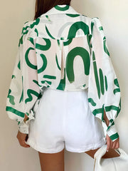 Summer Printed Lantern Sleeve Fashion Shirt