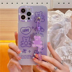 All Inclusive Soft Shell For IP 12pro 13 Purple Bear Pendant
