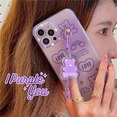 All Inclusive Soft Shell For IP 12pro 13 Purple Bear Pendant