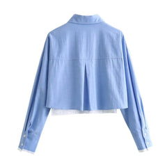 Spring Loose Slimming And All-matching Long Sleeve Single-breasted Lapel Short Shirt