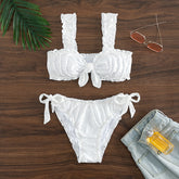 Swimsuit Women's Two-piece Solid Color Lace Bow