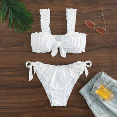 Swimsuit Women's Two-piece Solid Color Lace Bow