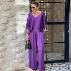 Autumn New Loose V-neck Casual Top Wide Leg Trousers Fashion Suit
