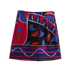 Women's Printed Loose Shirt Shorts And Skirt Set