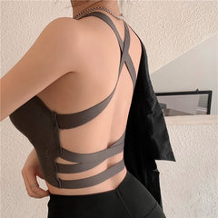 Women's Solid Color Cross Sling Vest With Chest Pad