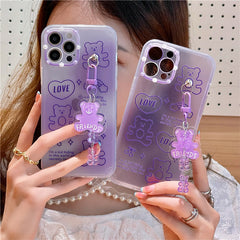All Inclusive Soft Shell For IP 12pro 13 Purple Bear Pendant