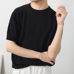 Ice Silk Knitted White Round Neck T-shirt Men's Short Sleeve