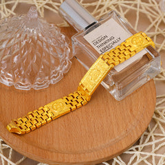 Gold Plated Chain Fu Character Wide Bracelet Vietnam Placer