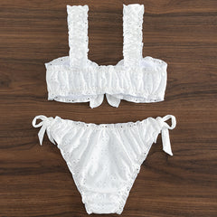 Swimsuit Women's Two-piece Solid Color Lace Bow