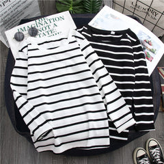Plus Size | Striped Western Style Shirt Women's Long-sleeved T-shirt