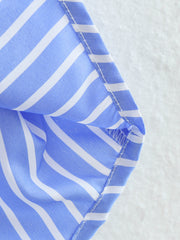 Loose Casual Mid-length Short Front And Long Back Striped Shirt