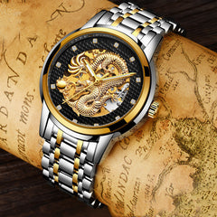 Fully Automatic Skeleton Waterproof Luminous Atmospheric Gold Business Dragon Watch 41mm