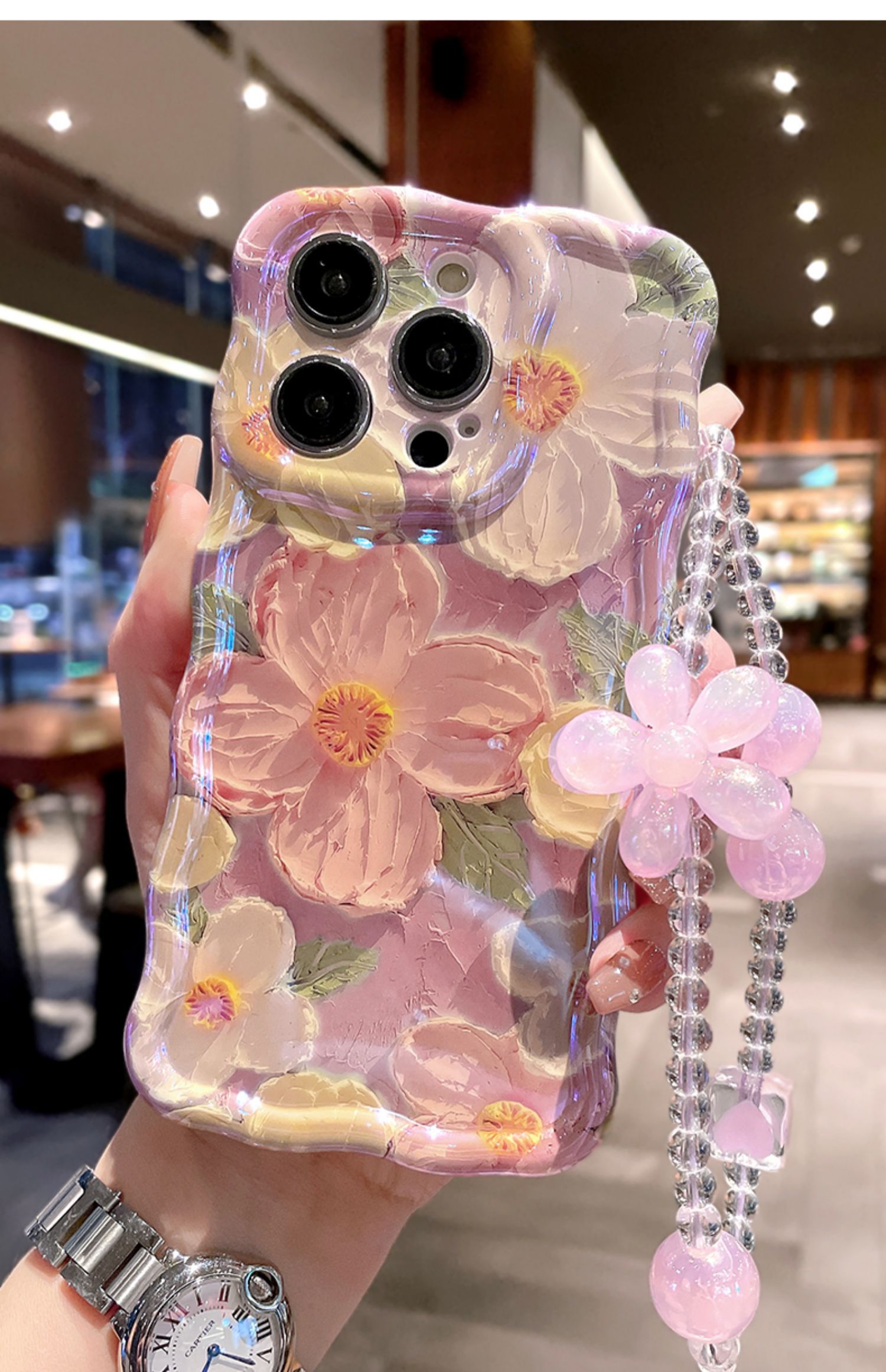 Oil Painting Flower Lanyard Phone Case