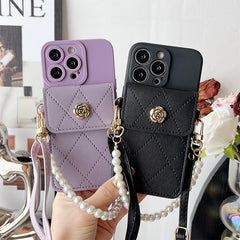 Crossbody Rope Diamond Metal Flower Phone Case
