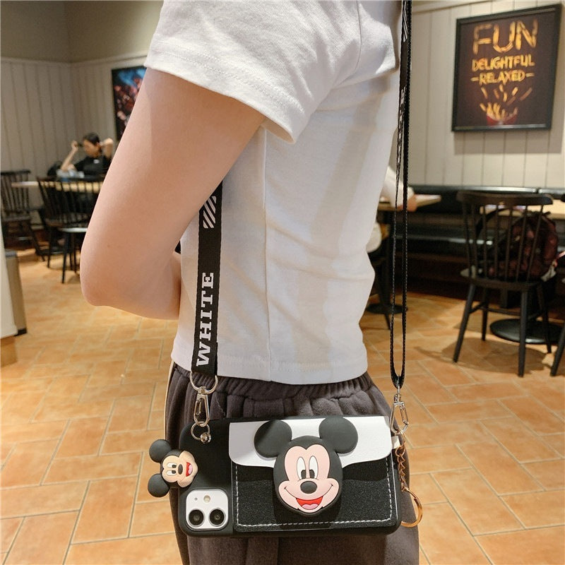 Foreign Trade Applicable 14pro Phone Case 13 Lying Card Holder Cartoon Crossbody Rope