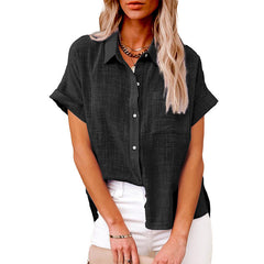 Shirt With Cotton And Linen Pockets And Short Sleeves