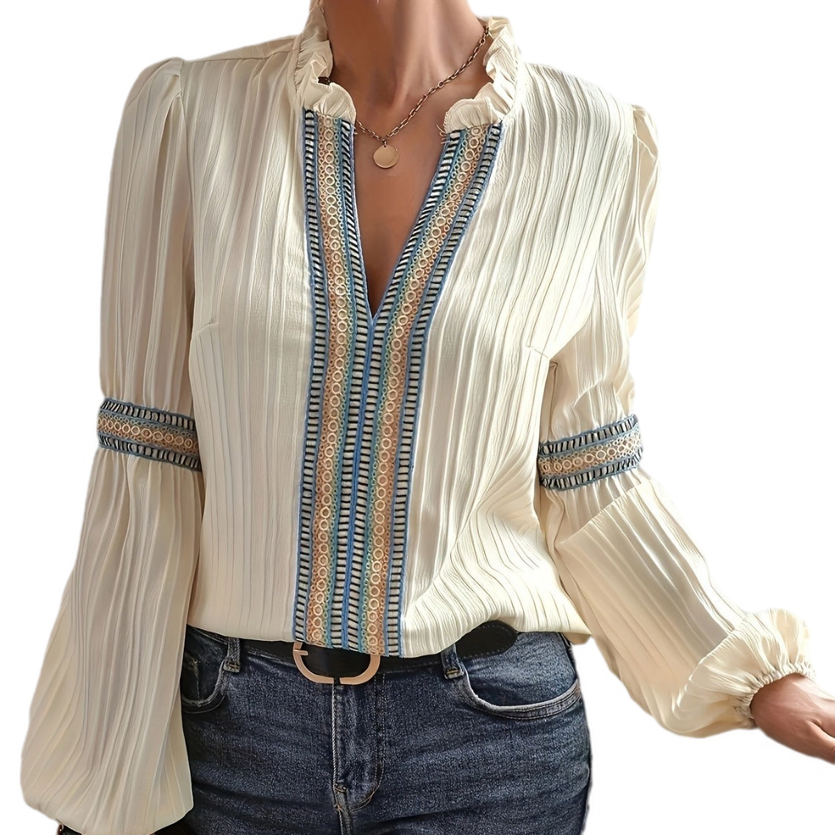 V-neck & Sleeves Threaded Top For Women || Easy-Fit And Comfort