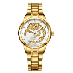 Yellow Gold Quartz Dragon And Phoenix Couple Watch Vintage Style