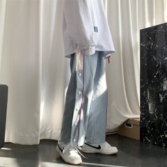 Wide Leg Pants Men'S Korean Fashion Loose Straight Tube Drop Summer Breasted Pants