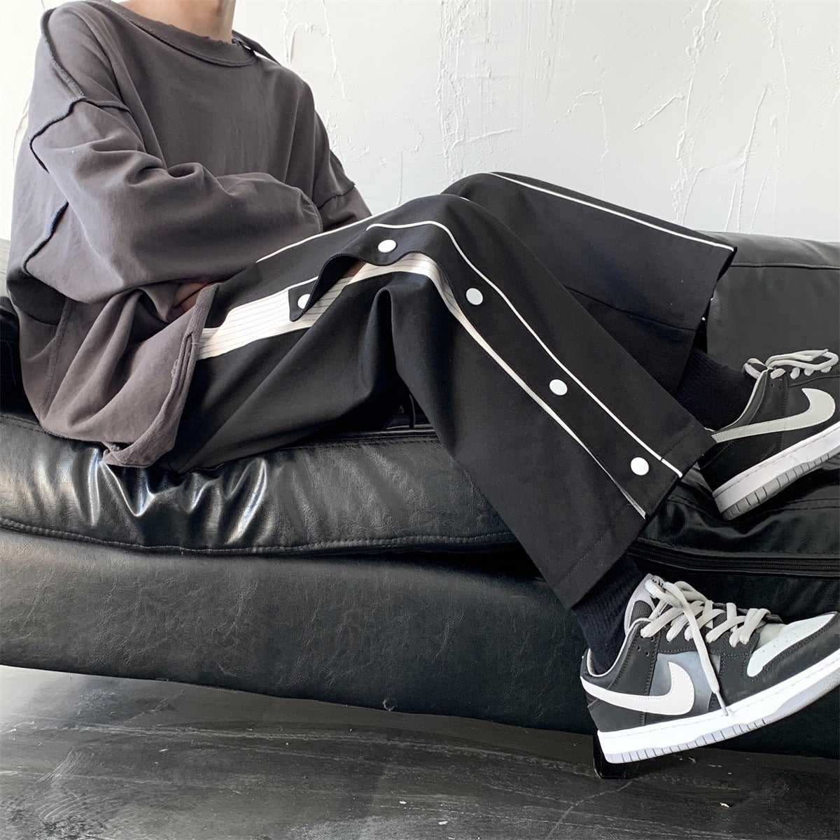 Wide Leg Pants Men'S Korean Fashion Loose Straight Tube Drop Summer Breasted Pants