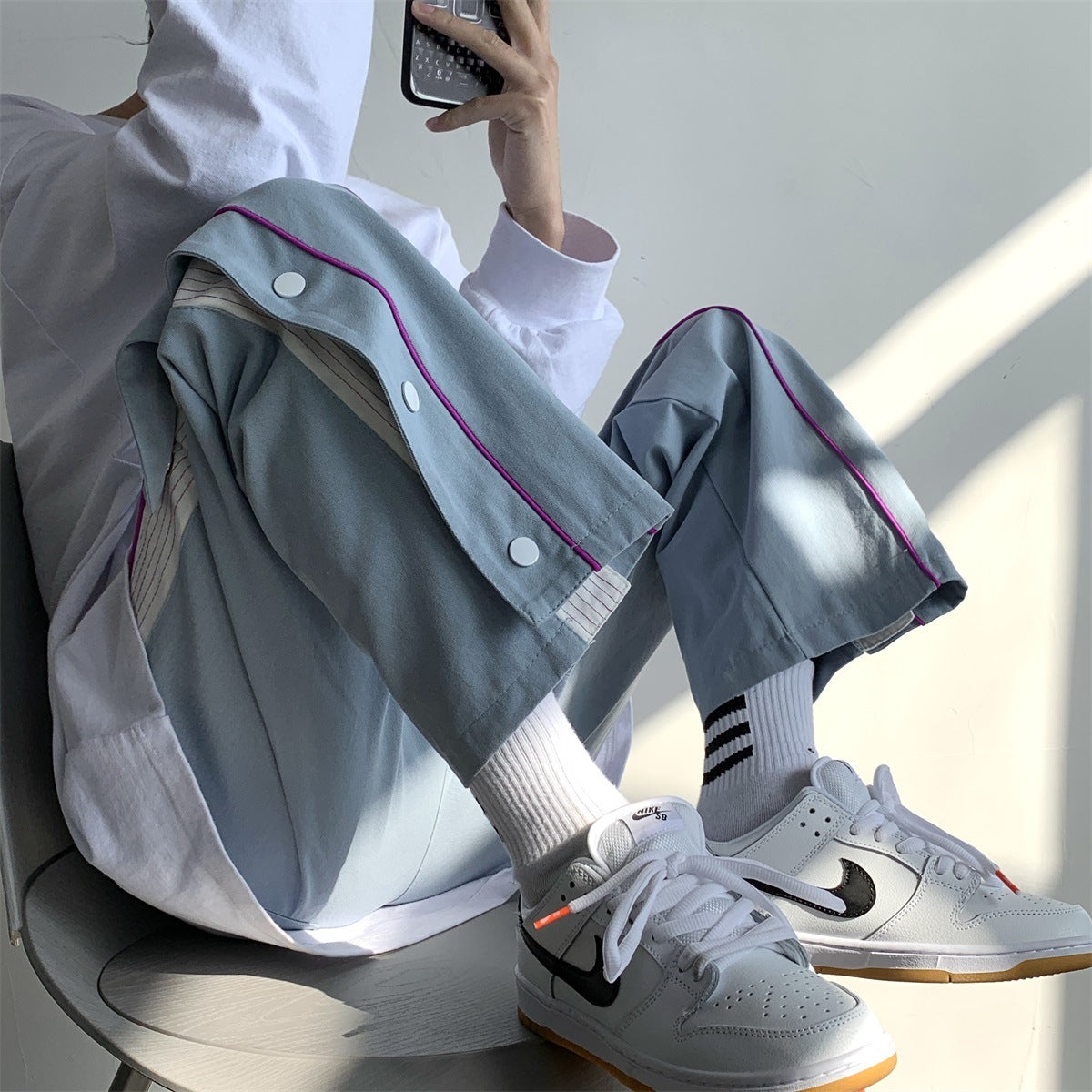 Wide Leg Pants Men'S Korean Fashion Loose Straight Tube Drop Summer Breasted Pants