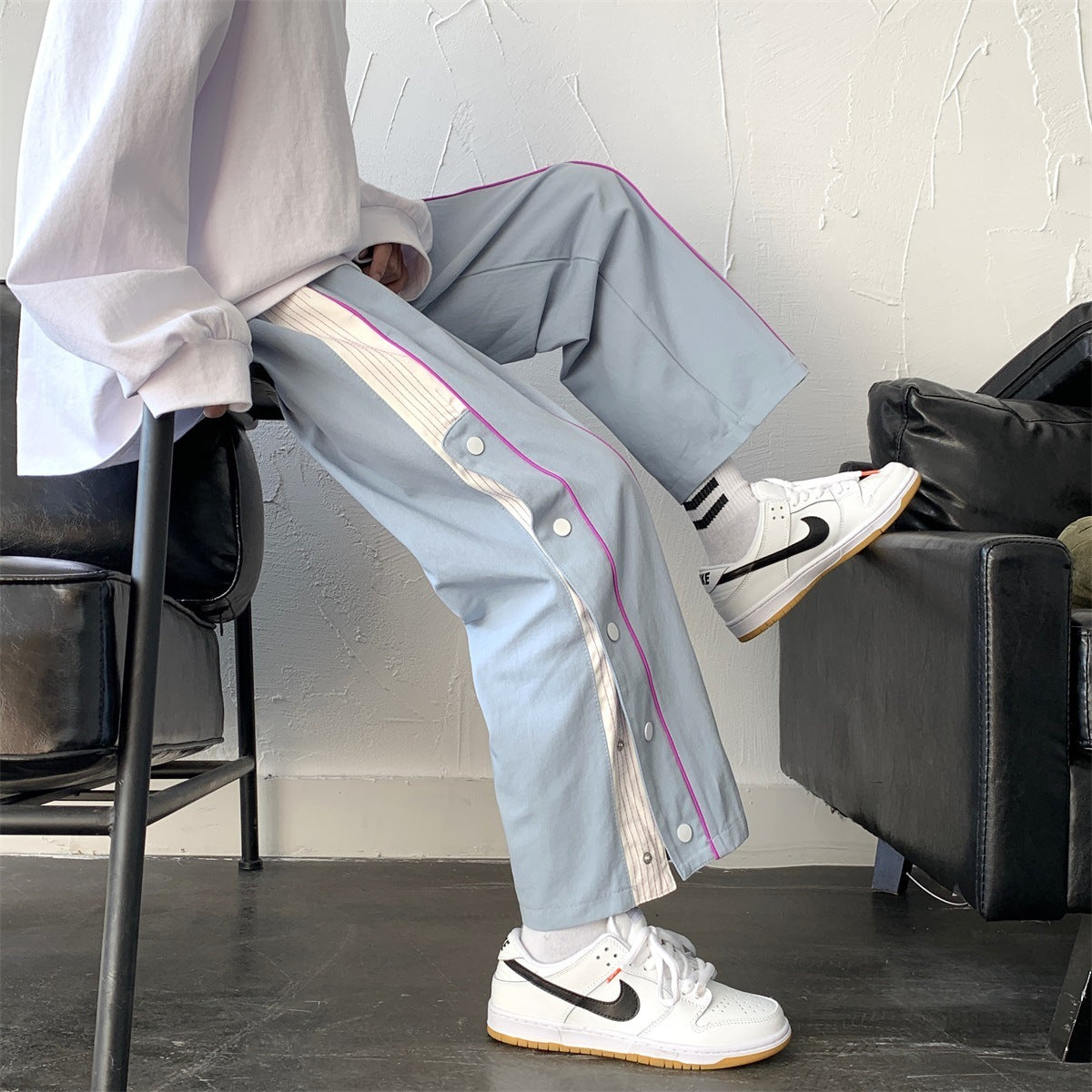 Wide Leg Pants Men'S Korean Fashion Loose Straight Tube Drop Summer Breasted Pants