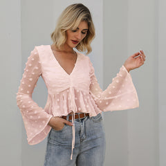 Women Wide-Sleeves Deep Neck Shirt