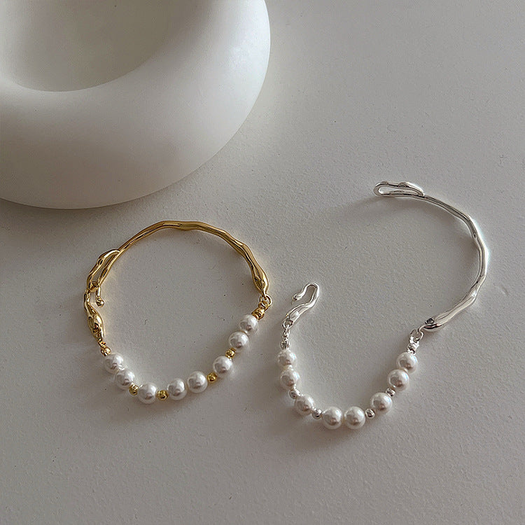 Niche Design Irregular Metal Pearl Bracelet For Women Retro Personality And Minimalism All-matching Graceful Fashion
