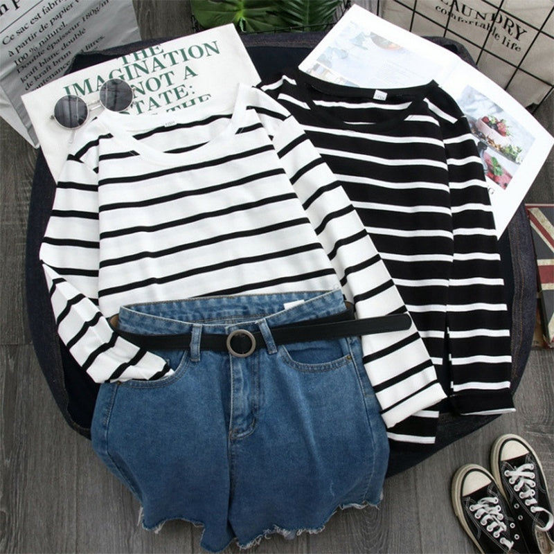 Plus Size | Striped Western Style Shirt Women's Long-sleeved T-shirt