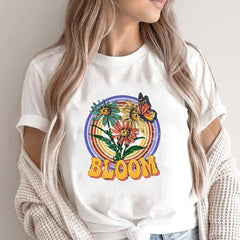 Cute Women's Flower Print Short-sleeved T-shirt