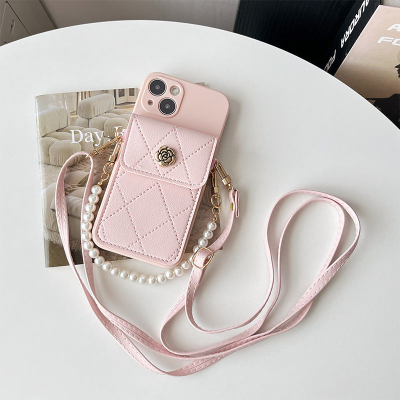 Crossbody Rope Diamond Metal Flower Phone Case