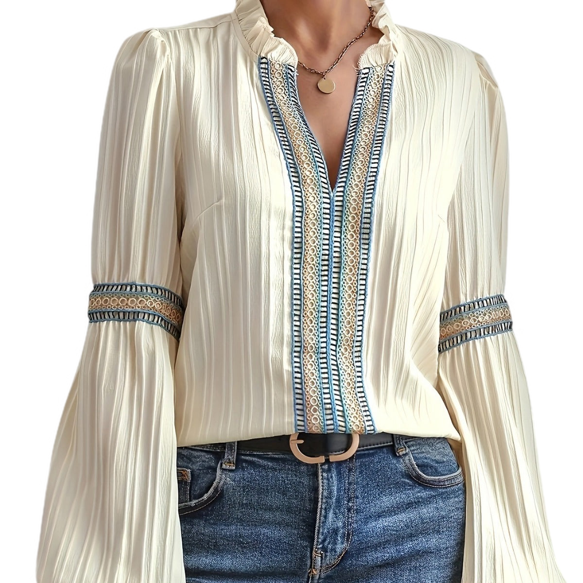 V-neck & Sleeves Threaded Top For Women || Easy-Fit And Comfort