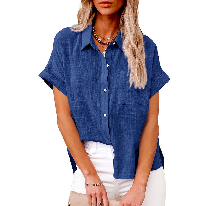 Shirt With Cotton And Linen Pockets And Short Sleeves