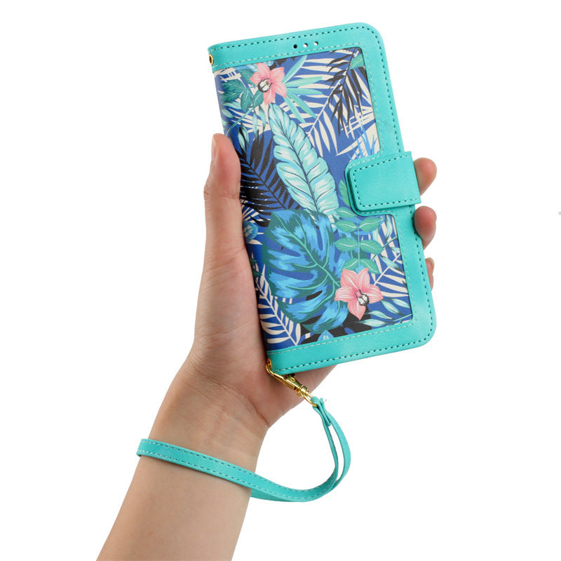 Small Floral Flip Leather Case Lanyard Phone Case