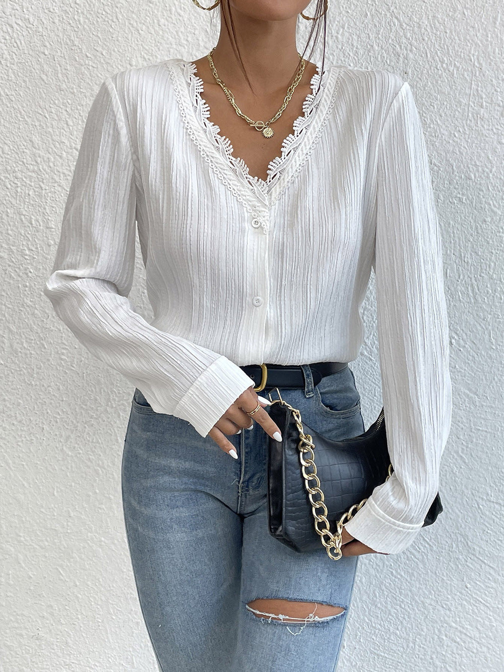 Slim Fit Full-Sleeve Shirt Top Women