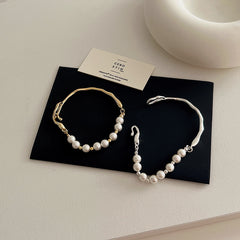 Niche Design Irregular Metal Pearl Bracelet For Women Retro Personality And Minimalism All-matching Graceful Fashion